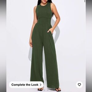 Cider Olive Green Wide-Leg Jumpsuit
